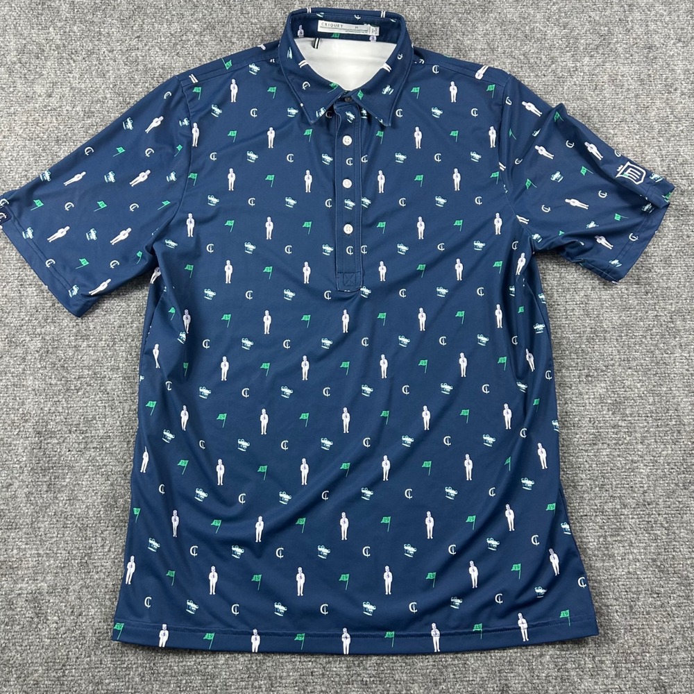 Criquet Golf Polo Mens M Navy Blue Good Short Sleeve Golf Cart Print‎ Shirt